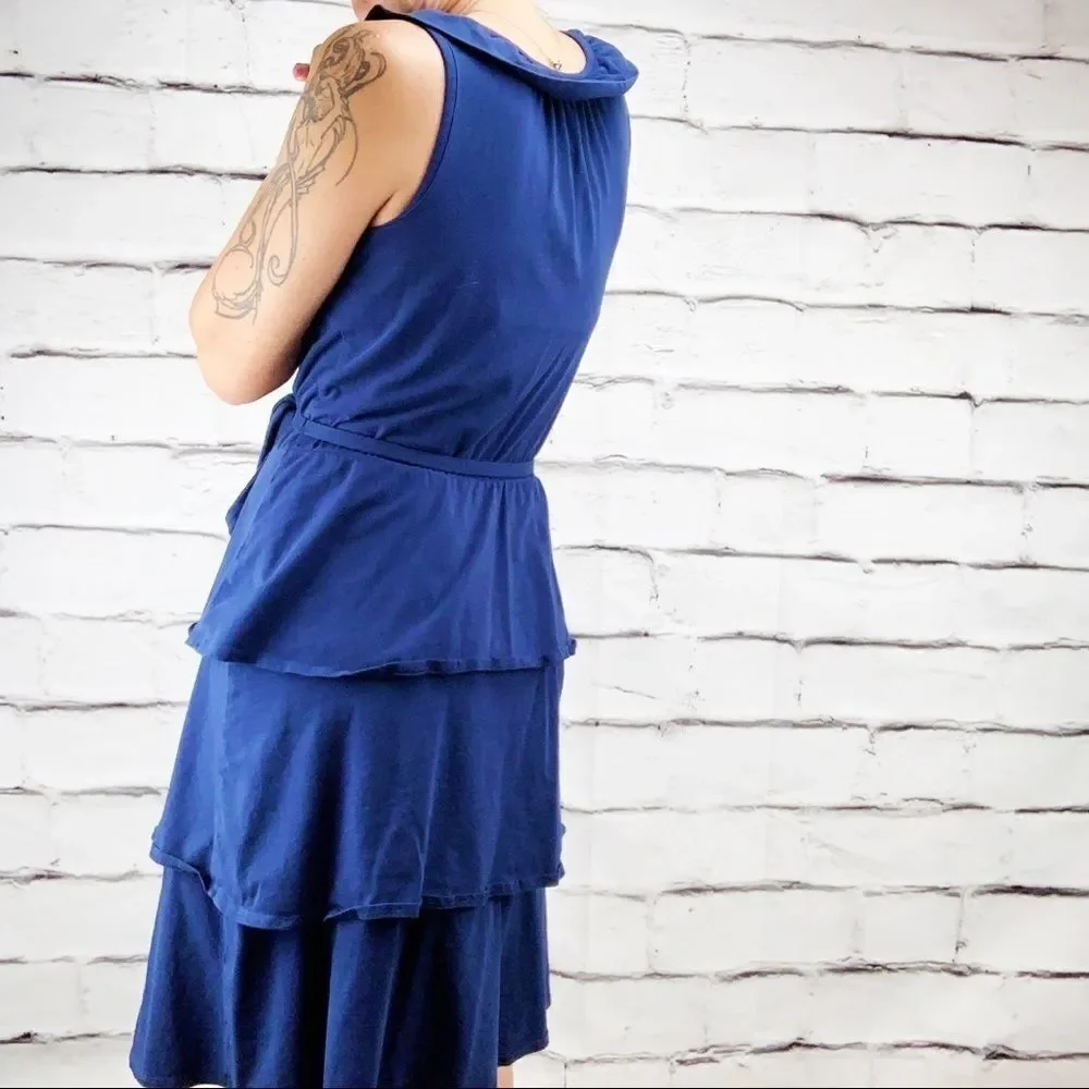 Hanna Andersson Navy Blue‎ Ruffle Tiered Dress Size XS Cotton Blend Sleeveless